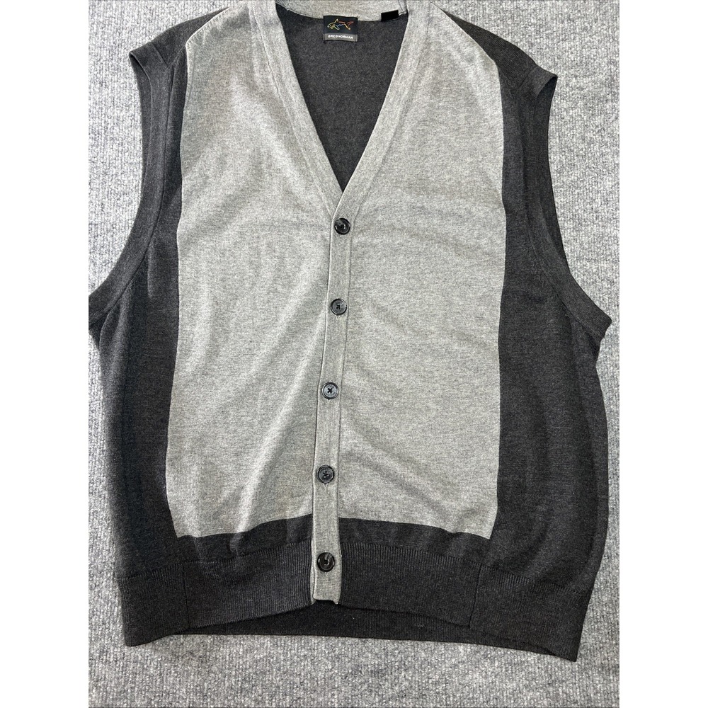 Greg Norman V-neck Cardigan‎ Sweater button two-tone grey men size XL